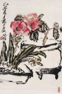 朱屺瞻 1985年作 花卉 立轴